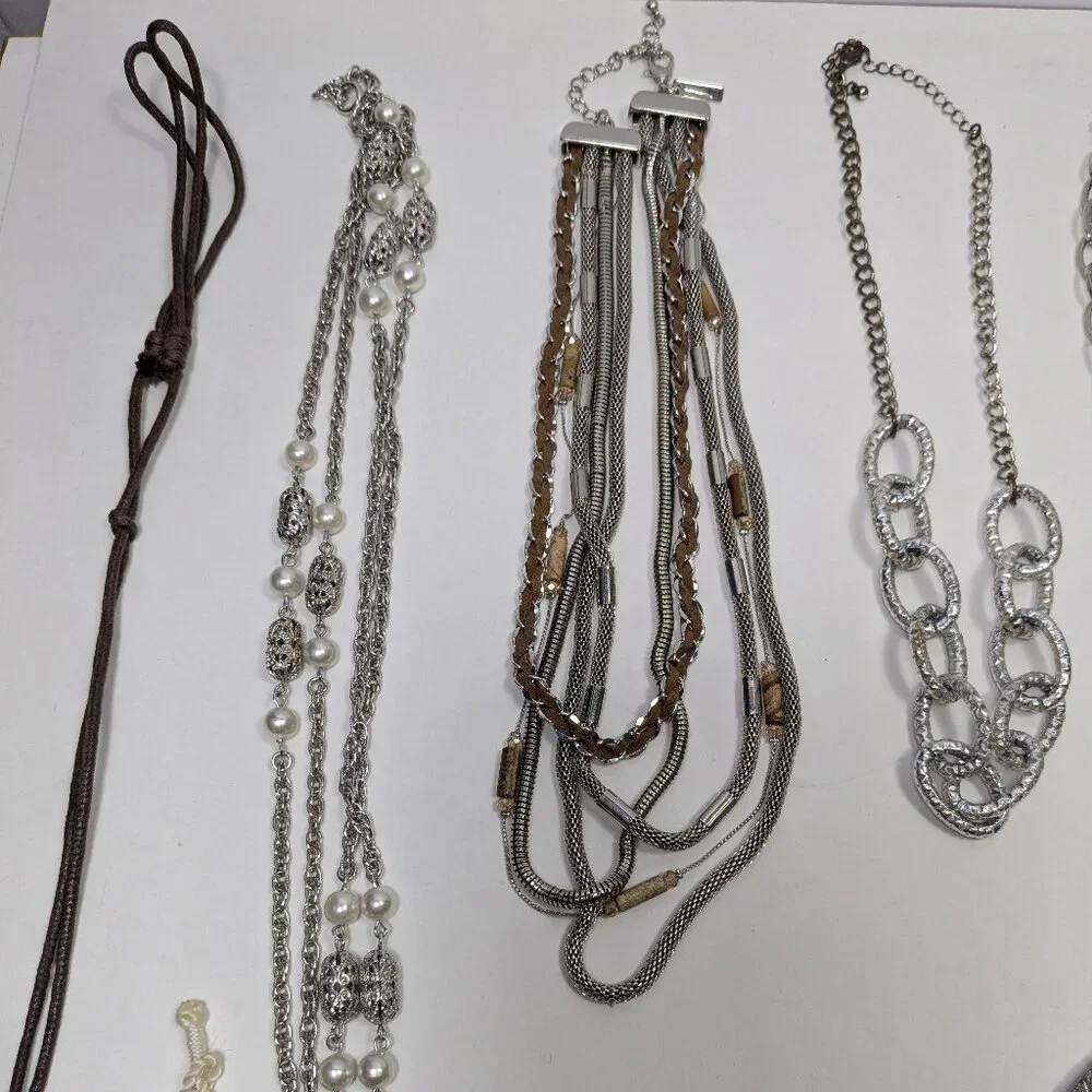 Silver Tone Necklace Lot 23 Fashion Jewelry Ready to Wear Variety Colors Styles
